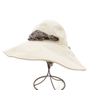 Chanel Hat Wide Brim Hat With Scarf Back Ribbon Made In Italy F White Brown GV